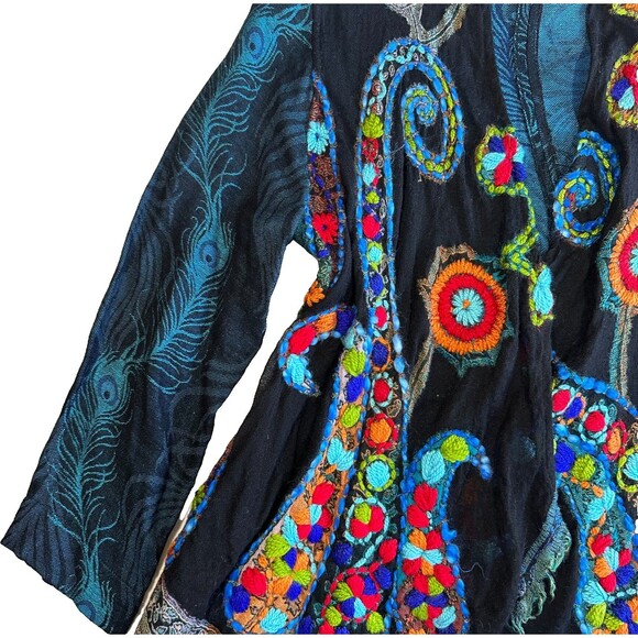 Soft Surroundings Embroidered Peacock Feather Kimono Cardigan Jacket Women's S - Picture 5 of 15